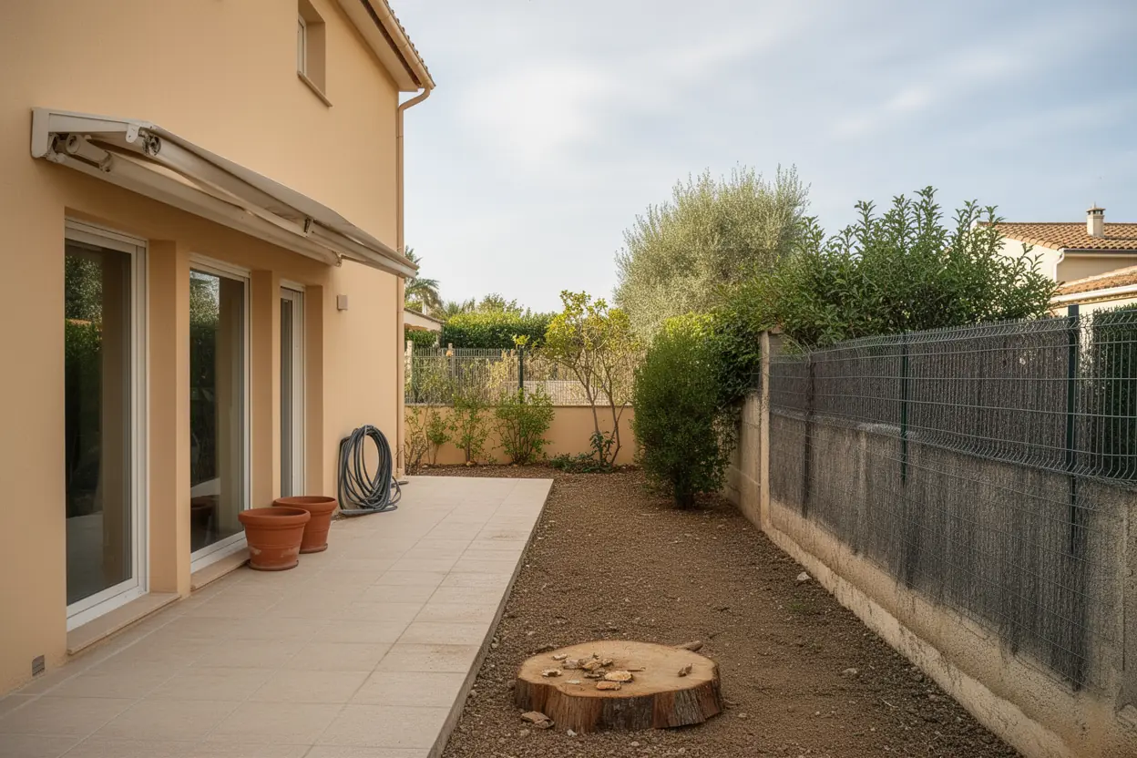 Terrasse dégagée après démontage du cyprès
