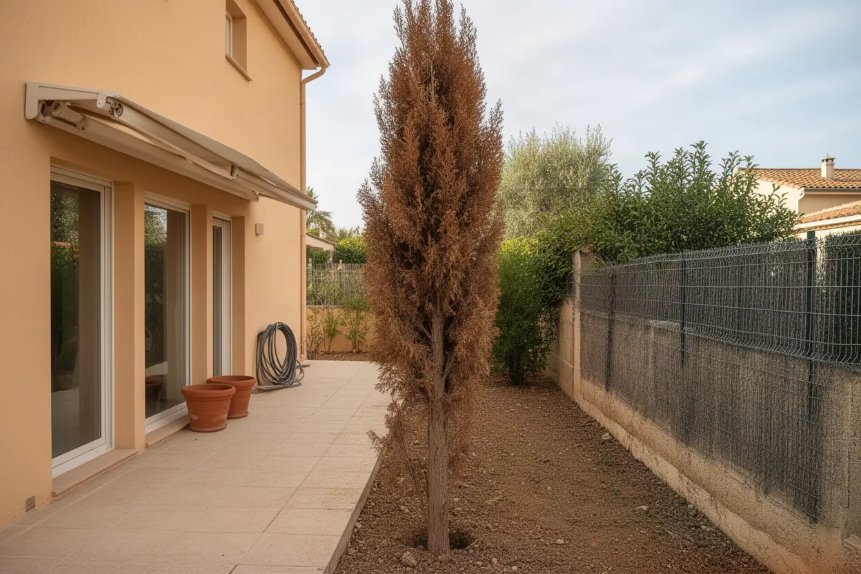Cyprès sec avant abattage à Cagnes-sur-Mer