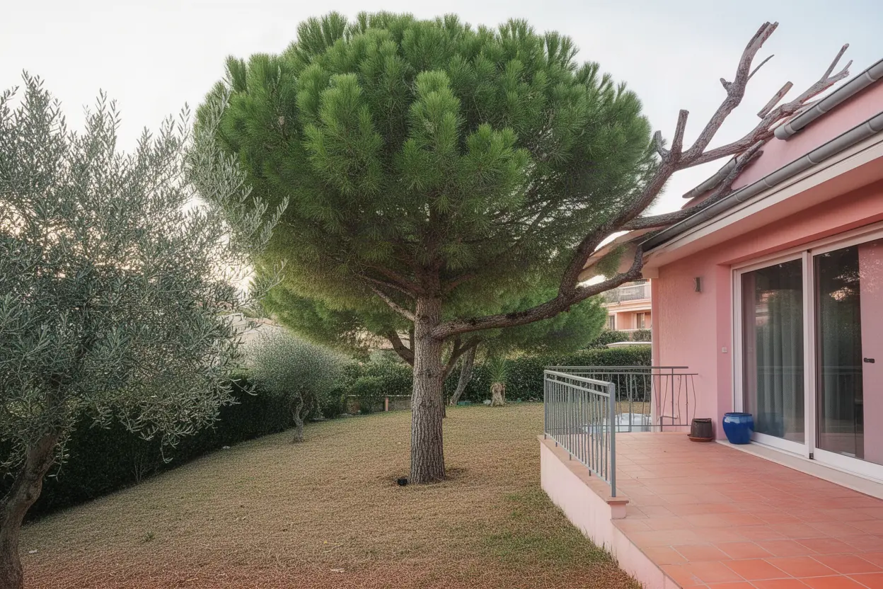 Pin dense avant taille d’éclaircie à Nice