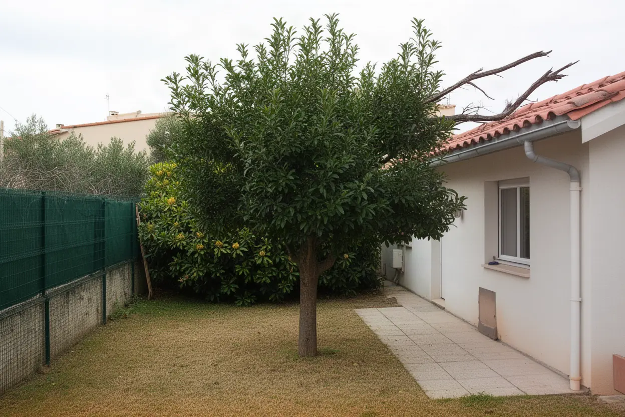Arbre surplombant toiture avant démontage