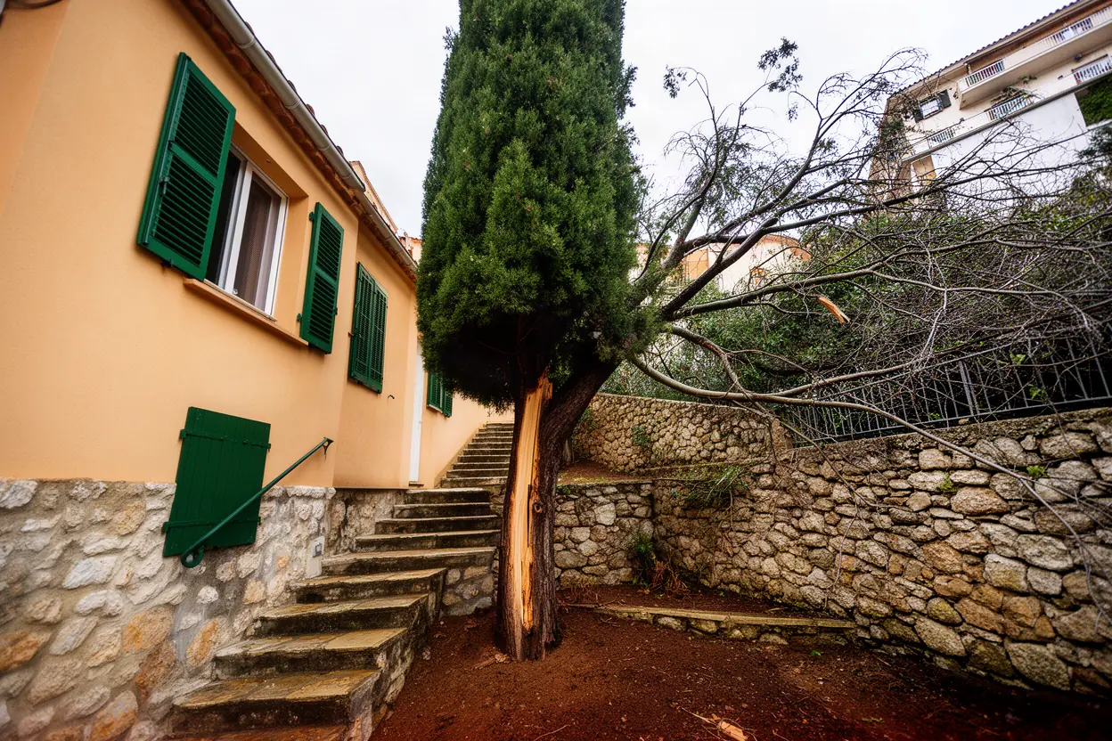 Cyprès incliné avant démontage à Villefranche-sur-Mer