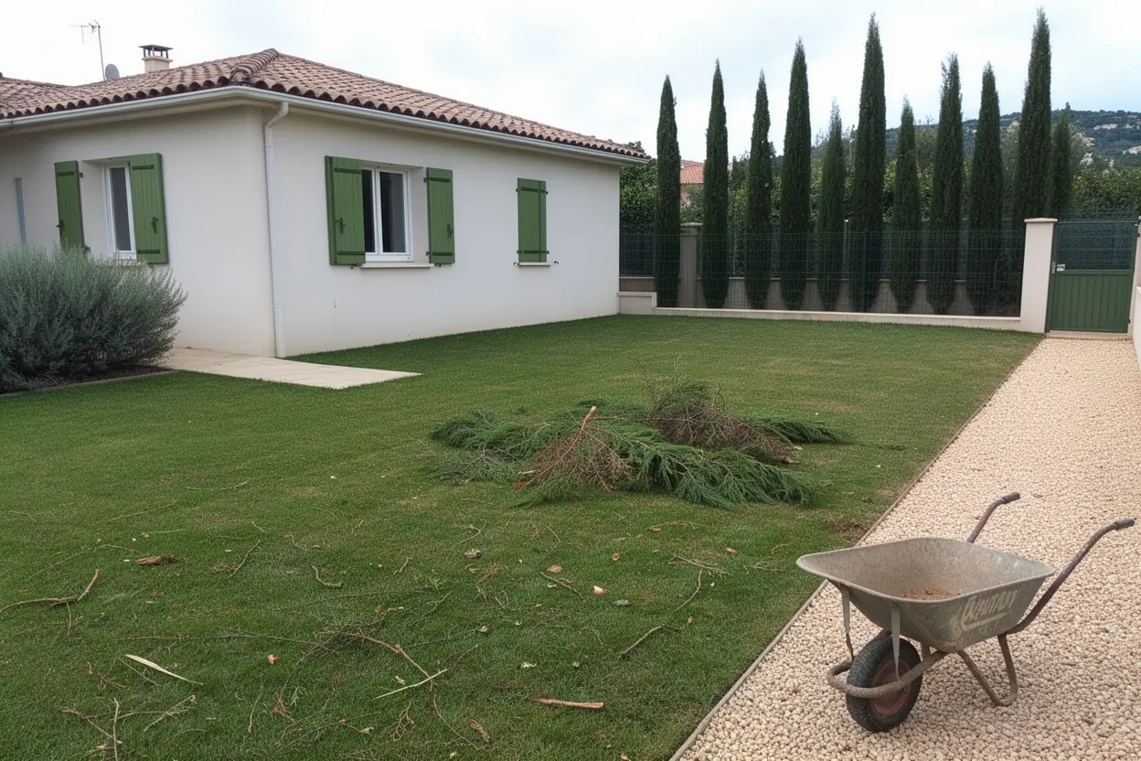 Pelouse dégagée à Vence après ramassage des branches