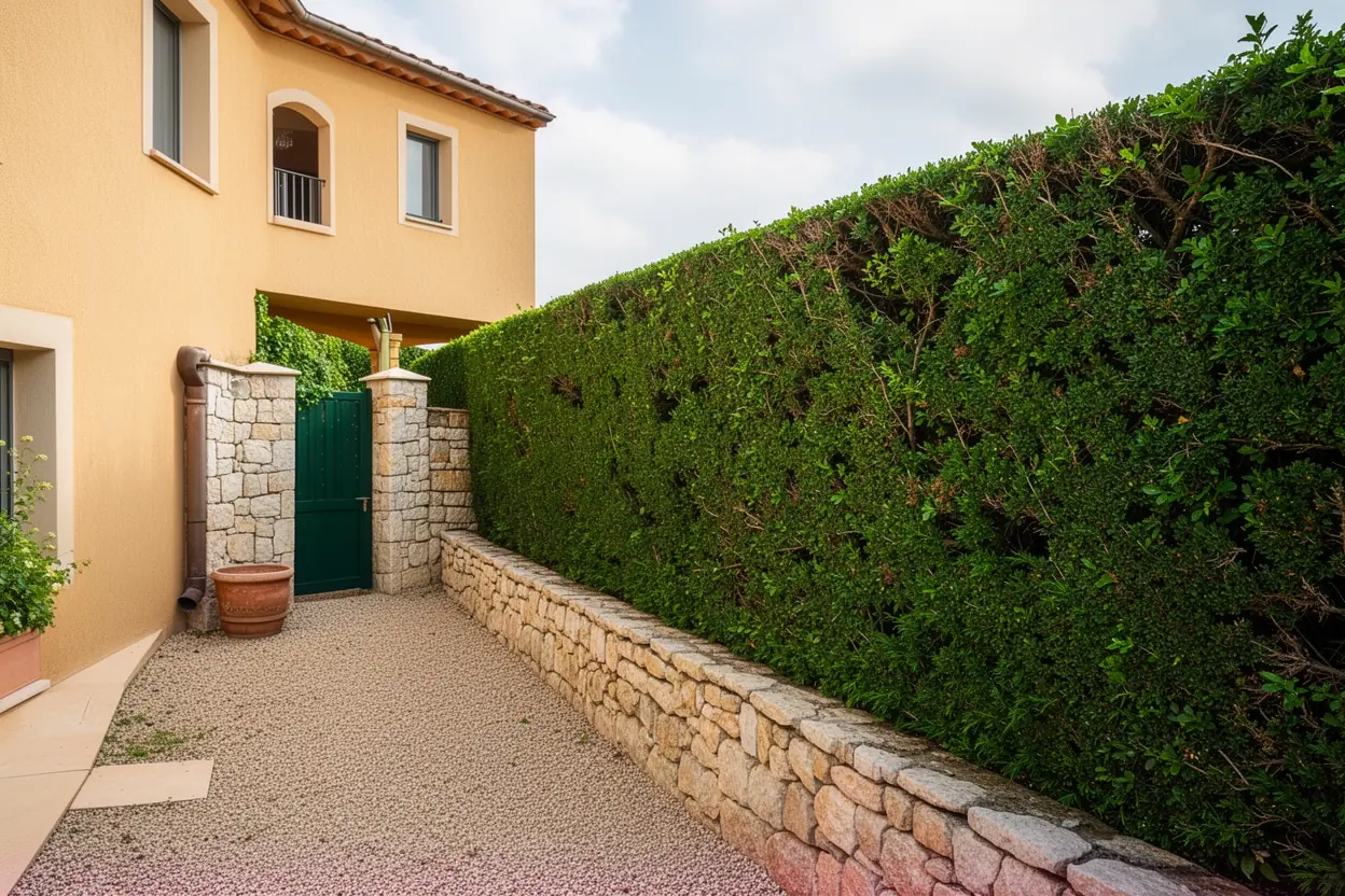 Haie de cyprès taillée régulièrement dans un jardin à Vence